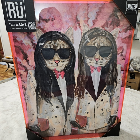 "Gala Cats" is a Stretch Canvas painting in an Acrylic Glass Shadow Box Frame - Picture 1 of 10